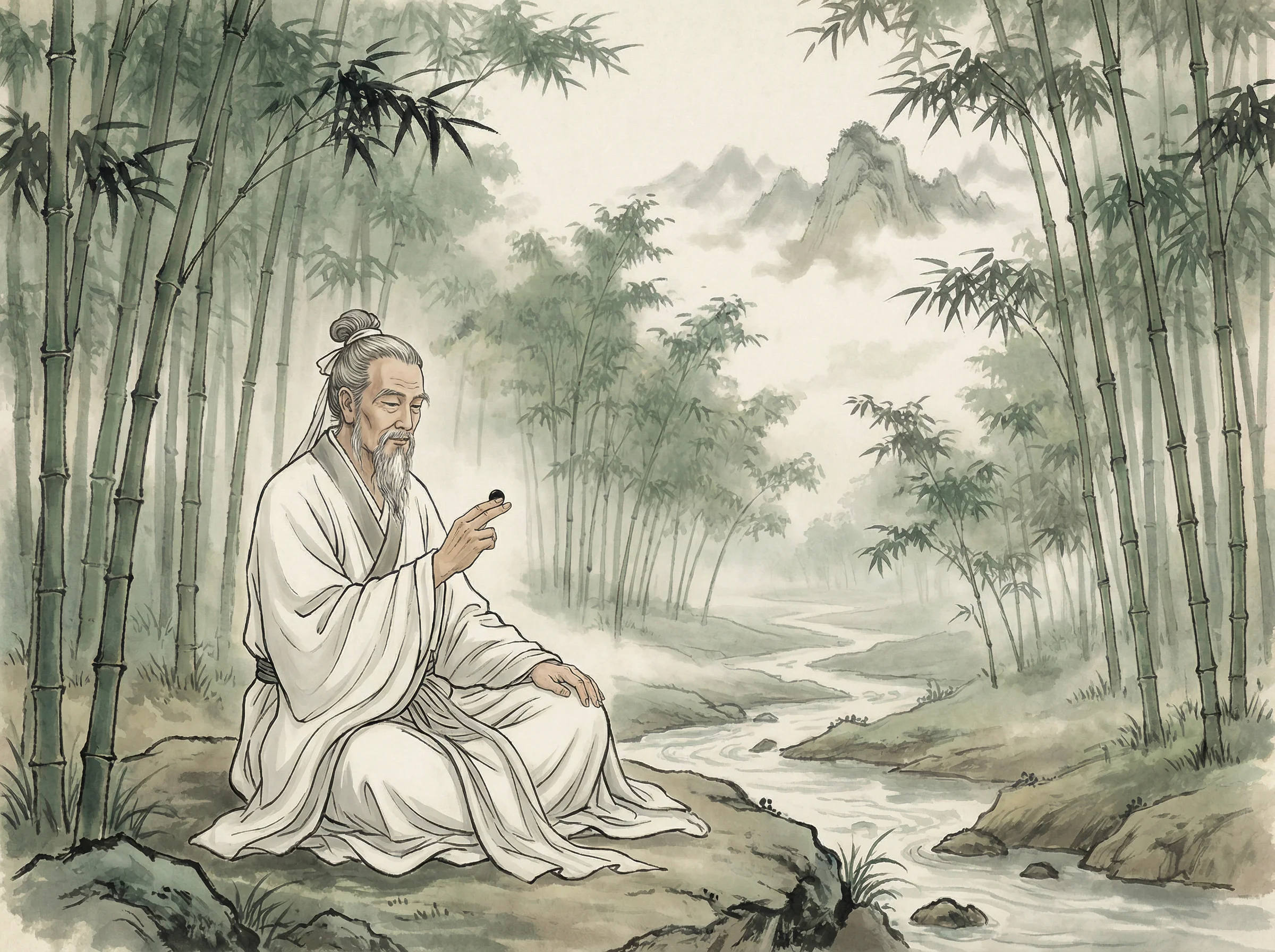 白衣隐士专注思考 炸金花guanwang 棋局